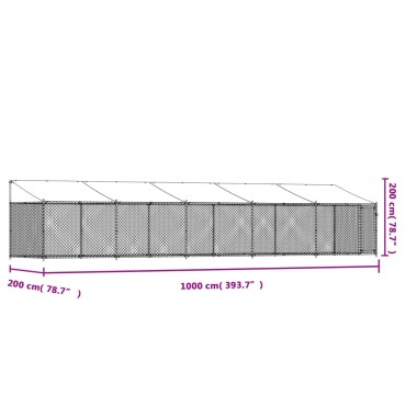 vidaXL Κλουβί Σκύλου με Οροφή και Πόρτες Γκρι 10x2x2 μ. Γαλβ. Χάλυβας