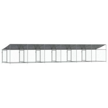 vidaXL Κλουβί Σκύλου με Οροφή και Πόρτες Γκρι 12x2x2 μ. Γαλβ. Χάλυβας