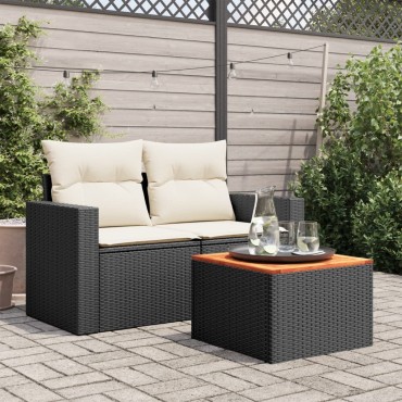 vidaXL Τραπέζι Κήπου Μαύρο 55x55x37cm από Συνθετικό Ρατάν και Ξύλο Ακακίας 1 τεμ.