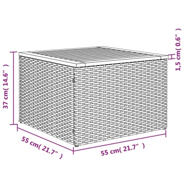 vidaXL Τραπέζι Κήπου Μαύρο 55x55x37cm από Συνθετικό Ρατάν και Ξύλο Ακακίας 1 τεμ.