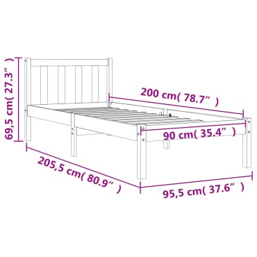 vidaXL Σκελετός Κρεβ. Χωρίς Στρώμα Καφέ Κεριού 90x200 εκ Μασίφ Πεύκο