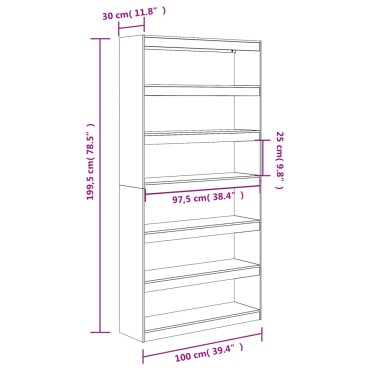vidaXL Βιβλιοθήκη/Διαχωριστικό Χώρου 100x30x199,5cm Μασίφ Ξύλο Πεύκου 1 τεμ.