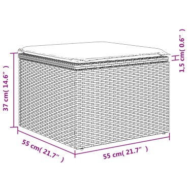 vidaXL Υποπόδιο Κήπου Γκρι 55x55x37cm Συνθετικό Ρατάν με Μαξιλάρι 1 τεμ.