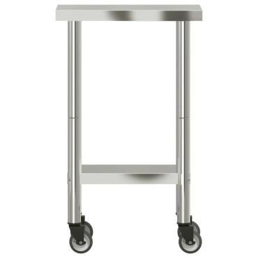 vidaXL Πάγκος Εργασίας Κουζίνας με Ροδάκια 55x30x85 εκ Ανοξείδ. Ατσάλι