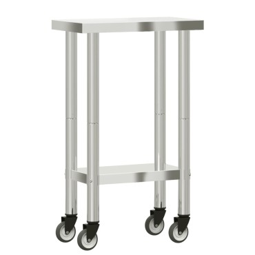 vidaXL Πάγκος Εργασίας Κουζίνας με Ροδάκια 55x30x85 εκ Ανοξείδ. Ατσάλι