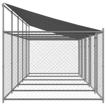 vidaXL Κλουβί Σκύλου με Οροφή και Πόρτες Γκρι 10x2x2 μ. Γαλβ. Χάλυβας