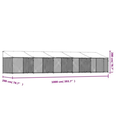 vidaXL Κλουβί Σκύλου με Οροφή και Πόρτες Γκρι 10x2x2 μ. Γαλβ. Χάλυβας