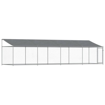 vidaXL Κλουβί Σκύλου με Οροφή και Πόρτες Γκρι 8x2x2 μ. Γαλβ. Χάλυβας