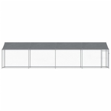 vidaXL Κλουβί Σκύλου με Οροφή και Πόρτες Γκρι 8x2x2 μ. Γαλβ. Χάλυβας
