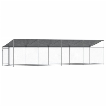 vidaXL Κλουβί Σκύλου με Οροφή και Πόρτες Γκρι 8x2x2 μ. Γαλβ. Χάλυβας