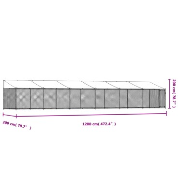 vidaXL Κλουβί Σκύλου με Οροφή και Πόρτες Γκρι 12x2x2 μ. Γαλβ. Χάλυβας