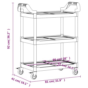 vidaXL Τροχήλατη Βάση 3 Επιπέδων Γκρι 81x41x92cm από Αλουμίνιο 1 τεμ.