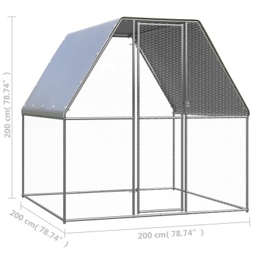 vidaXL Κοτέτσι - Κλουβί Ασημί / Γκρι 2x2x2 μ. από Γαλβανισμένο Χάλυβα