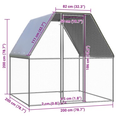 vidaXL Κοτέτσι - Κλουβί Ασημί / Γκρι 2x2x2 μ. από Γαλβανισμένο Χάλυβα