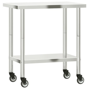 vidaXL Πάγκος Εργασίας Κουζίνας με Ροδάκια 82,5x55x85 εκ. Ανοξ. Ατσάλι