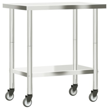 vidaXL Πάγκος Εργασίας Κουζίνας με Ροδάκια 82,5x55x85 εκ. Ανοξ. Ατσάλι
