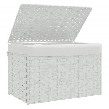 vidaXL Καλάθι Πλυντηρίου με Καπάκι Λευκό 55,5 x 35 x 34εκ. Συνθ. Ρατάν