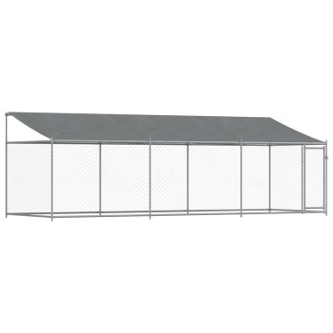 vidaXL Κλουβί Σκύλου με Οροφή και Πόρτες Γκρι 6x2x2 μ. Γαλβ. Χάλυβας
