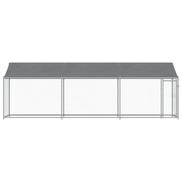 vidaXL Κλουβί Σκύλου με Οροφή και Πόρτες Γκρι 6x2x2 μ. Γαλβ. Χάλυβας