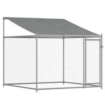 vidaXL Κλουβί Σκύλου με Οροφή και Πόρτες Γκρι 6x2x2 μ. Γαλβ. Χάλυβας