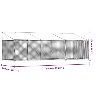 vidaXL Κλουβί Σκύλου με Οροφή και Πόρτες Γκρι 6x2x2 μ. Γαλβ. Χάλυβας