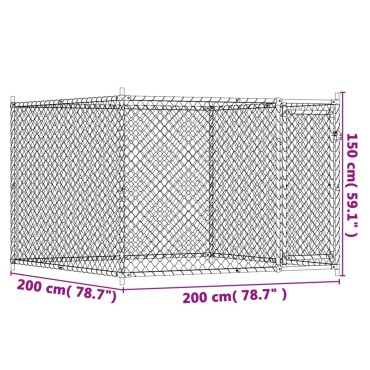 vidaXL Κλουβί Σκύλου με Πόρτα Γκρι 2x2x1,5 μ. Γαλβανισμένος Χάλυβας