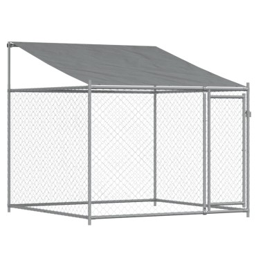 vidaXL Κλουβί Σκύλου με Οροφή και Πόρτες Γκρι 2x2x2 μ. Γαλβ. Χάλυβας