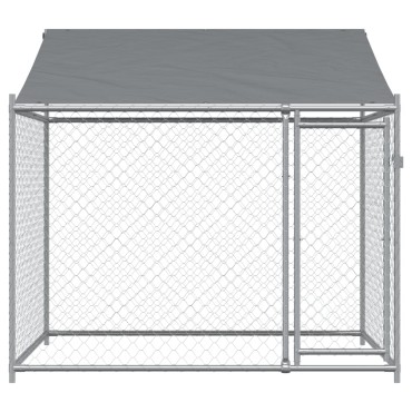 vidaXL Κλουβί Σκύλου με Οροφή και Πόρτες Γκρι 2x2x2 μ. Γαλβ. Χάλυβας