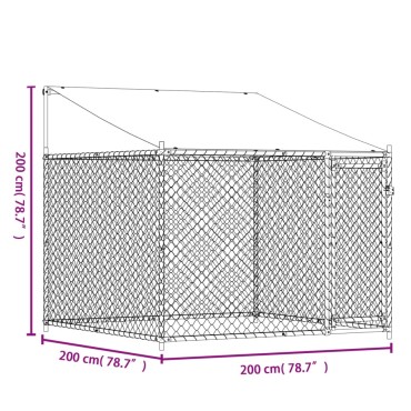 vidaXL Κλουβί Σκύλου με Οροφή και Πόρτες Γκρι 2x2x2 μ. Γαλβ. Χάλυβας