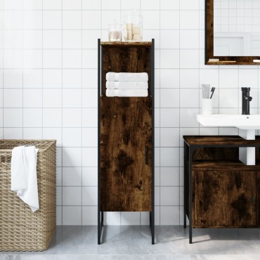 vidaXL Ντουλάπι Μπάνιου Καπνιστή Δρυς 33x33x120,5cm Επεξεργ. Ξύλο 1 τεμ.