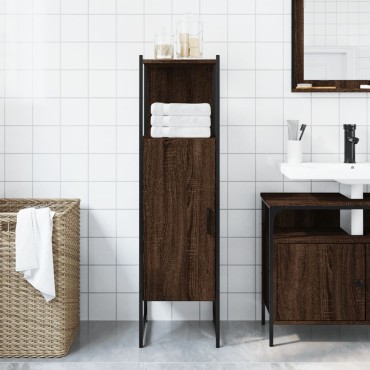 vidaXL Ντουλάπι Μπάνιου Καφέ Δρυς 33x33x120,5cm Επεξεργ. Ξύλο 1 τεμ.