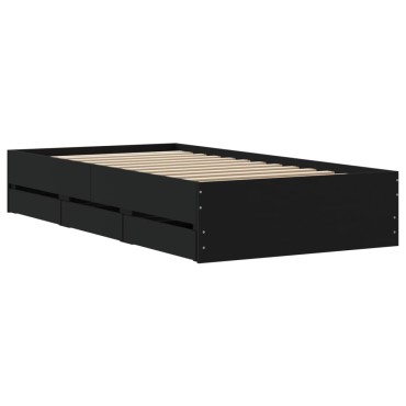 vidaXL Πλαίσιο Κρεβατιού με Συρτάρια Μαύρο 90x190 εκ. Επεξ. Ξύλο