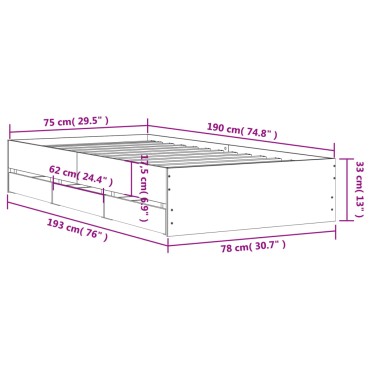 vidaXL Πλαίσιο Κρεβατιού με Συρτάρια Sonoma Δρυς 75x190 εκ. Επεξ. Ξύλο