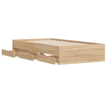 vidaXL Πλαίσιο Κρεβατιού με Συρτάρια Sonoma Δρυς 75x190 εκ. Επεξ. Ξύλο
