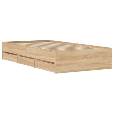 vidaXL Πλαίσιο Κρεβατιού με Συρτάρια Sonoma Δρυς 75x190 εκ. Επεξ. Ξύλο