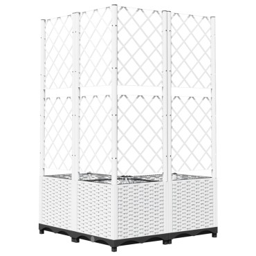 vidaXL Ζαρντινιέρα Κήπου με Καφασωτό Λευκή 80x80x136 εκ. Πολυπροπ.