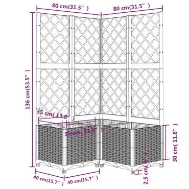 vidaXL Ζαρντινιέρα Κήπου με Καφασωτό Λευκή 80x80x136 εκ. Πολυπροπ.