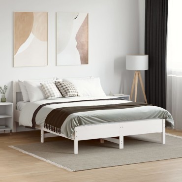 vidaXL Σκελετός Κρεβ. Χωρίς Στρώμα Λευκό 140x190cm Μασίφ Πεύκο 1 τεμ. - Διπλό