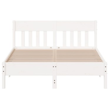 vidaXL Σκελετός Κρεβ. Χωρίς Στρώμα Λευκό 140x190cm Μασίφ Πεύκο 1 τεμ. - Διπλό
