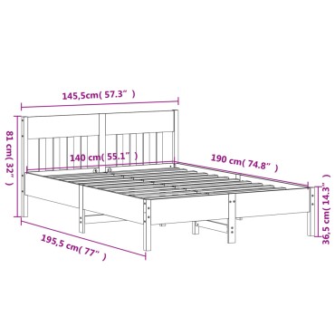 vidaXL Σκελετός Κρεβ. Χωρίς Στρώμα Λευκό 140x190cm Μασίφ Πεύκο 1 τεμ. - Διπλό