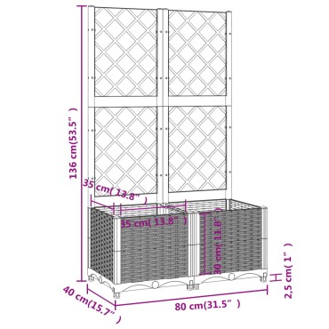 vidaXL Ζαρντινιέρα Κήπου με Καφασωτό Λευκή 80x40x136εκ. Πολυπροπυλένιο