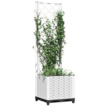 vidaXL Ζαρντινιέρα Κήπου με Καφασωτό Λευκή 40x40x136εκ. Πολυπροπυλένιο