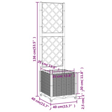 vidaXL Ζαρντινιέρα Κήπου με Καφασωτό Λευκή 40x40x136εκ. Πολυπροπυλένιο