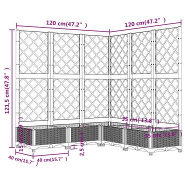 vidaXL Ζαρντινιέρα Κήπου με Καφασωτό Λευκή 120x120x121,5 εκ. Πολυπροπ.