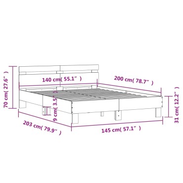 vidaXL Πλαίσιο Κρεβατιού με Κεφαλάρι Λευκό 140x200 εκ. Επεξ. Ξύλο