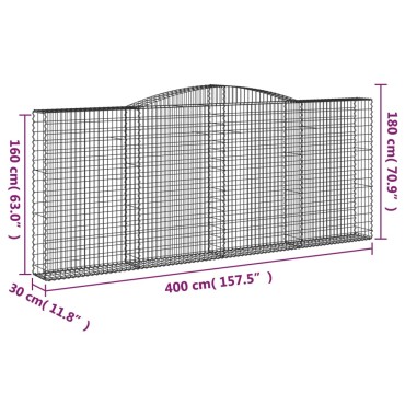 vidaXL Συρματοκιβώτια Τοξωτά 4 τεμ. 400x30x160/180 εκ. Γαλβαν. Ατσάλι