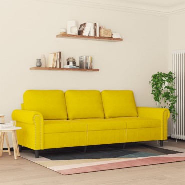 vidaXL Καναπές Τριθέσιος Κίτρινο Βελούδινος 212x77x80cm 1 τεμ.