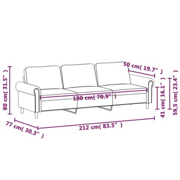 vidaXL Καναπές Τριθέσιος Καφέ Βελούδινος 212x77x80cm 1 τεμ.