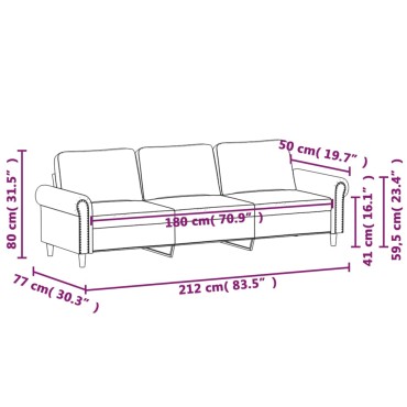 vidaXL Καναπές Τριθέσιος Καφέ Βελούδινος 212x77x80cm 1 τεμ.