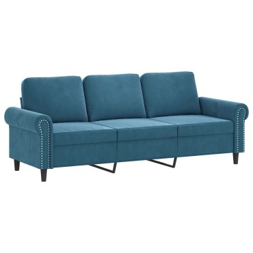 vidaXL Καναπές Τριθέσιος Μπλε Βελούδινος 212x77x80cm 1 τεμ.